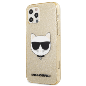 Silikónové puzdro Karl Lagerfeld na Apple iPhone 12/12 Pro KLHCP12MCHTUGLGO Choupette Head Glitter zlaté