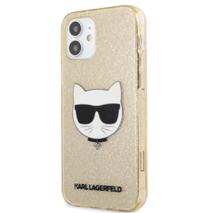 Silikónové puzdro Karl Lagerfeld na Apple iPhone 12 mini KLHCP12SCHTUGLGO Choupette Head Glitter zlaté