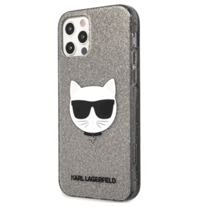 Silikónové puzdro Karl Lagerfeld na Apple iPhone 12 Pro Max KLHCP12LCHTUGLB Choupette Head Glitter čierne