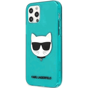 Plastové puzdro Karl Lagerfeld na Apple iPhone 12 Pro Max KLHCP12LCHTRB Choupette Head Fluo modré