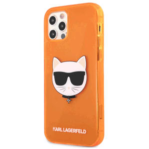 Silikónové puzdro Karl Lagerfeld na Apple iPhone 12 Pro Max KLHCP12LCHTRO Choupette Head Fluo oranžové