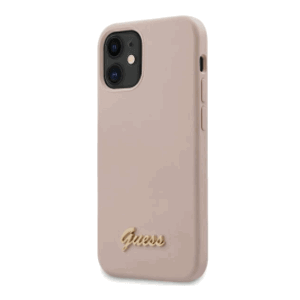 Puzdro Guess GUHCP12LLSLMGLP na Apple iPhone 12 Pro Max Silicone Script Gold Logo ružové