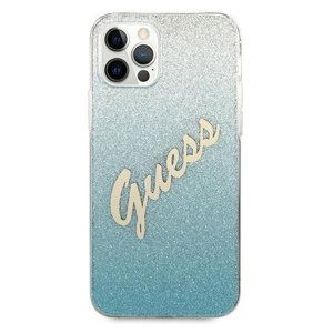 Puzdro Guess na Apple iPhone 12 Pro Max GUHCP12LPCUGLSBL Glitter Gradient Script modré