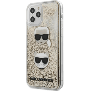 Plastové puzdro Karl Lagerfeld na Apple iPhone 12/12 Pro KLHCP12MKCGLGO Liquid Glitter Karl & Choupette zlaté