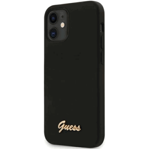 Silikónové puzdro Guess na Apple iPhone 12 Mini GUHCP12SLSLMGBK Silicone Script Gold Logo čierne