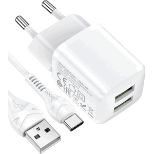 Sieťová nabíjačka HOCO N8 2xUSB + kábel Type C 2,4A  Briar white