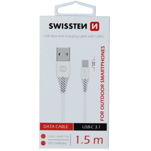 Kábel Swissten  USB/USB-C 3.1 biely 1,5 m (9mm predĺžený konektor pre odol. telefónom)