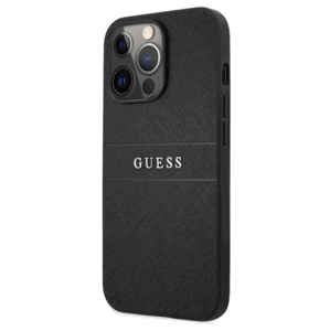 Plastové puzdro Guess na Apple iPhone 13 Pro Max GUHCP13XPSASBBK Leather Saffiano čierne