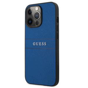 Plastové puzdro Guess na Apple iPhone 13 Pro GUHCP13LPSASBBL Leather Saffiano modré