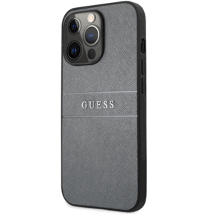 Plastové puzdro Guess na Apple iPhone 13 Pro GUHCP13LPSASBGR Leather Saffiano sivé