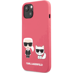 Silikónové puzdro Karl Lagerfeld na Apple iPhone 13 Mini KLHCP13SSSKCP Karl Lagerfeld and Choupette Liquid Silicone červené