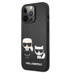 Plastové puzdro Karl Lagerfeld na Apple iPhone 13 Pro Max KLHCP13XPCUSKCBK Karl and Choupette Leather čierne