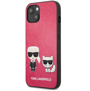 Plastové puzdro Karl Lagerfeld na Apple iPhone 13 KLHCP13MPCUSKCP Karl and Choupette Leather červené