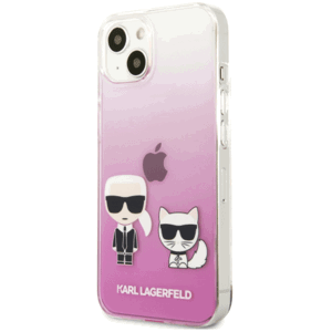 Plastové puzdro Karl Lagerfeld na Apple iPhone 13 mini KLHCP13SCKTRP Ikonik Karl and Choupette ružové