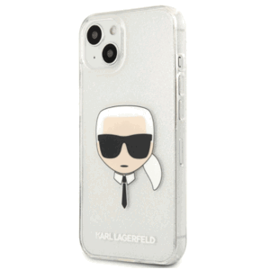 Silikónové puzdro Karl Lagerfeld na Apple iPhone 13 mini KLHCP13SKHTUGLS Full Glitter Karl Head strieborné