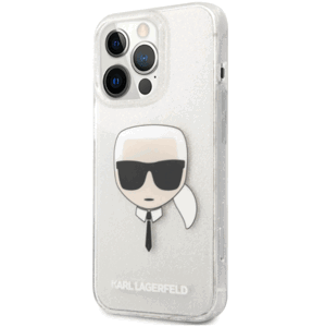 Silikónové puzdro Karl Lagerfeld na Apple iPhone 13 Pro KLHCP13LKHTUGLS Full Glitter Karl Head strieborné