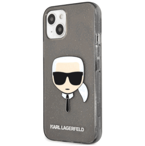 Silikónové puzdro Karl Lagerfeld na Apple iPhone 13 KLHCP13MKHTUGLB Full Glitter Karl Head čierne