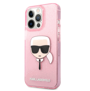 Silikónové puzdro Karl Lagerfeld na Apple iPhone 13 Pro KLHCP13LKHTUGLP Full Glitter Karl Head ružové