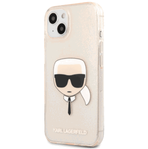 Silikónové puzdro Karl Lagerfeld na Apple iPhone 13 mini KLHCP13SKHTUGLGO Full Glitter Karl Head zlaté