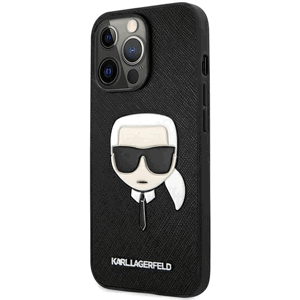 Plastové puzdro na Karl Lagerfeld na Apple iPhone 13 Pro KLHCP13LSAKHBK Saffiano Karl Head čierne