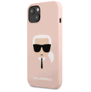 Silikónové puzdro Karl Lagerfeld na Apple iPhone 13 KLHCP13MSLKHPI Liquid Karl Head ružové