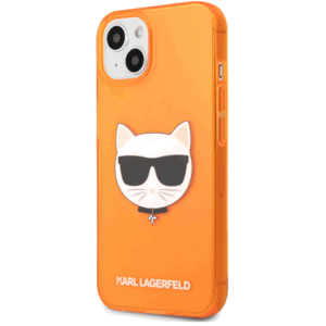 Silikónové puzdro Karl Lagerfeld na Apple iPhone 13 mini KLHCP13XCHTRP Choupette Head Fluo oranžové