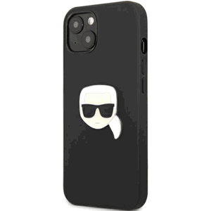 Plastové puzdro Karl Lagerfeld na Apple iPhone 13 Mini KLHCP13SPKMK Leather Ikonik Karl`s Head Metal čierne