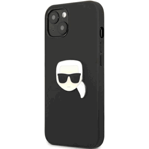 Plastové puzdro Karl Lagerfeld na Apple iPhone 13 KLHCP13MPKMK Leather Ikonik Karl`s Head Metal čierne