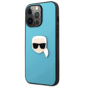 Plastové puzdro Karl Lagerfeld na Apple iPhone 13 Pro KLHCP13LPKMB Leather Karl Head modré