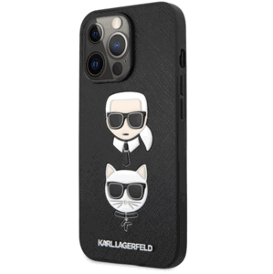 Silikónové puzdro Karl Lagerfeld na Apple iPhone 13 Pro KLHCP13LSAKICKCBK Saffiano Karl and Choupette Heads čierne