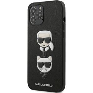 Plastové puzdro Karl Lagerfeld na Apple iPhone 13 Pro Max KLHCP13XSAKICKCBK Saffiano Karl and Choupette Heads čierne