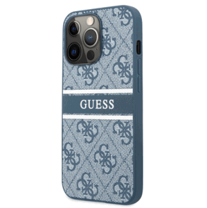 Plastové puzdro Guess na Apple iPhone 13 Pro GUHCP13L4GDBL 4G Printed Stripe modré