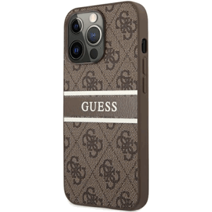 Plastové puzdro Guess na Apple iPhone 13 Pro Max GUHCP13X4GDBR 4G Printed Stripe hnedé