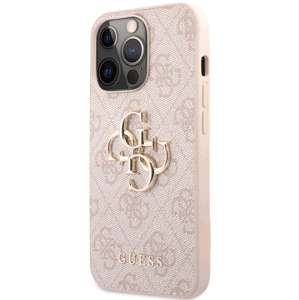 Plastové puzdro Guess na Apple iPhone 13 Pro GUHCP13L4GMGPI 4G Metal Logo ružové