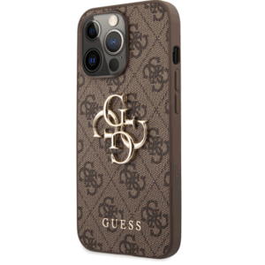 Plastové puzdro Guess na Apple iPhone 13 Pro GUHCP13L4GMGBR 4G Metal Logo hnedé