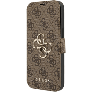 Diárové puzdro Guess na Apple iPhone 13 Pro GUBKP13L4GMGBR 4G Metal Logo hnedé