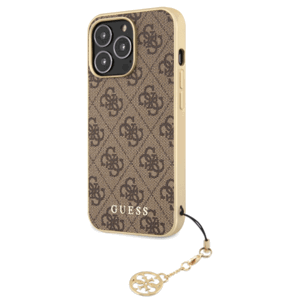 Plastové puzdro Guess na Apple iPhone 13 Pro GUHCP13LGF4GBR 4G Charms hnedé