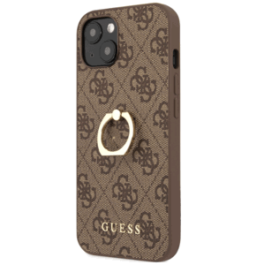 Plastové puzdro Guess na Apple iPhone 13 mini GUHCP13S4GMRBR 4G Ring hnedé