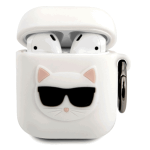 Silikónové puzdro Karl Lagerfeld na Apple Airpods 1/2 KLACA2SILCHWH Choupette Head biele