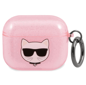 Silikónové puzdro Karl Lagerfeld na Apple Airpods 3 KLA3UCHGP Glitter Choupette Head ružové