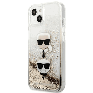 Silikónové puzdro Karl Lagerfeld na Apple iPhone 13 KLHCP13MKICGLD Liquid Glitter Karl&Choupette Head zlaté