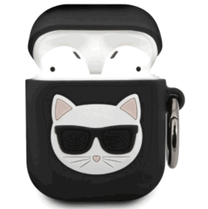 Silikónové puzdro Karl Lagerfeld na Apple Airpod 1/2 KLACAPSILGLBK Choupette čierne