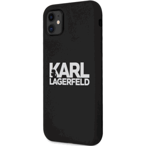 Silikónové puzdro Karl Lagerfeld na Apple iPhone 11 KLHCN61SLKLRBK Stack White Logo čierne