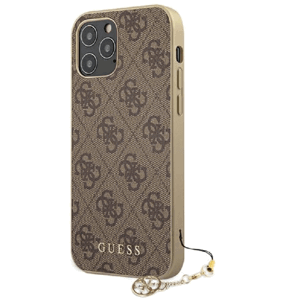 Plastové puzdro Guess na Apple iPhone 13 mini GUHCP13SGF4GBR 4G Charms Collection hnedé