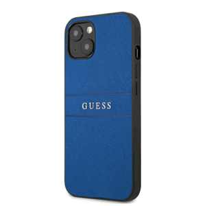 Plastové puzdro Guess na Apple iPhone 13 mini GUHCP13SPSASBBL Saffiano Strap modré