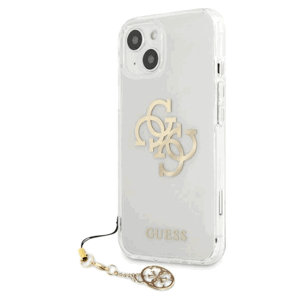 Plastové puzdro Guess na Apple iPhone 13 mini GUHCP13SKS4GGO 4G Gold Charms Collection transparentné