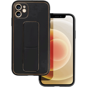 Plastové puzdro na Apple iPhone 11 Leather Kickstand čierne