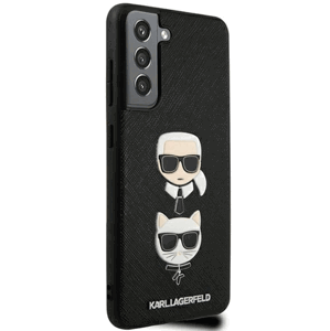 Plastové puzdro Karl Lagerfeld na Samsung Galaxy S21 FE 5G KLHCS21FESAKICKCBK Saffiano K&C Heads čierne