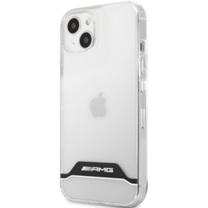 Plastové puzdro Mercedes AMG na Apple iPhone 13 Mini AMHCP13STCBW White Stripes transparentné