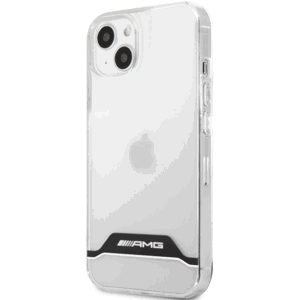 Plastové puzdro Mercedes AMG na Apple iPhone 13 Mini AMHCP13STCBW White Stripes transparentné